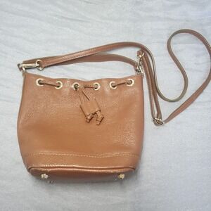 Borse‎ in Pelle Italian Leather Bucket Bag Cognac Brown Crossbody Drawstring